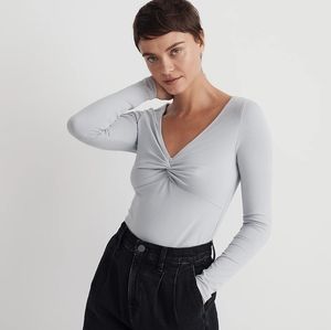 Madewell, NWOT, Twist-Front Long-Sleeve Tee,Medium, Solstice Gray